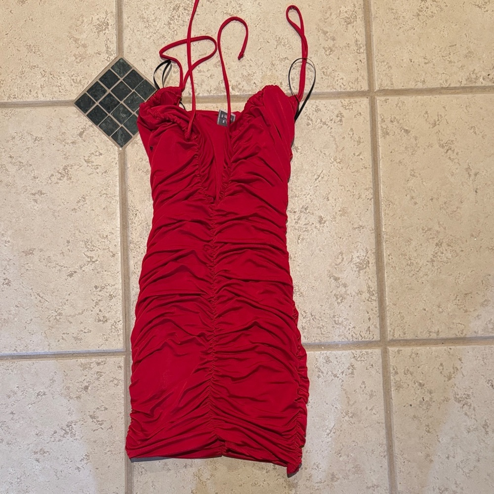 Elegant Red Ruched Dress